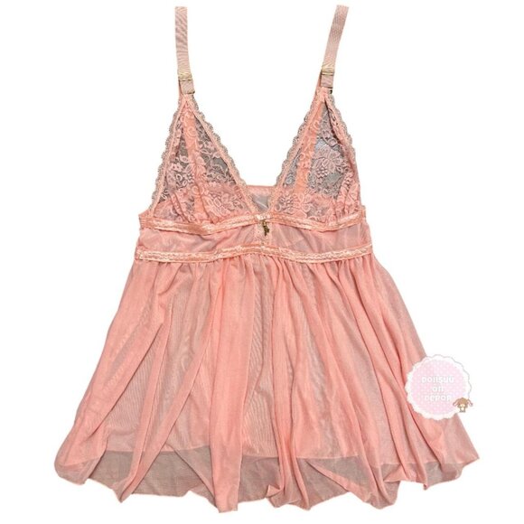 Shoujo peach blush pink mesh lace babydoll slip dress with adjustable straps - Picture 3 of 4